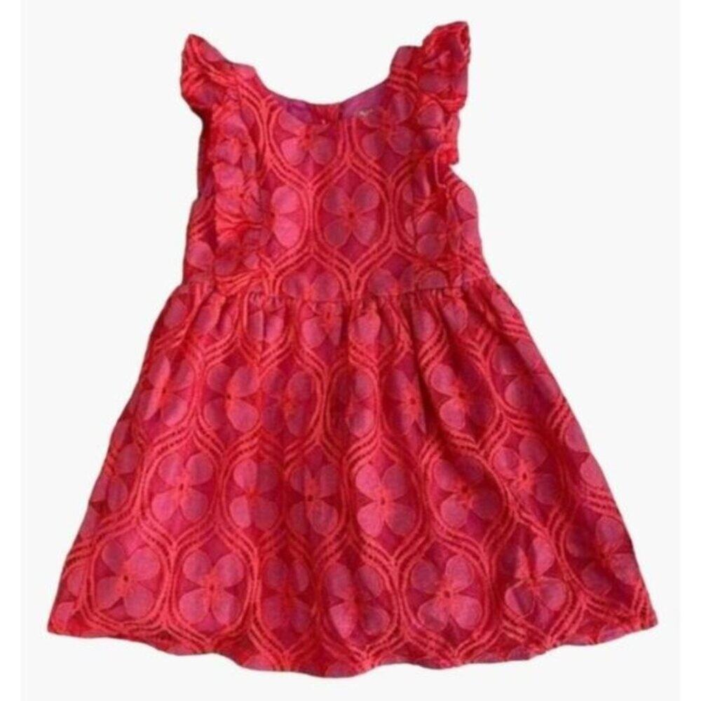 Genuine KidsOshkosh B'Gosh Red Pink Floral Lace Ruffle Dress Girl's Size 2